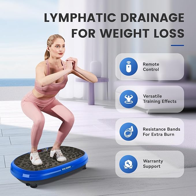 EILISON FitMax 3D XL Vibration Plate Exercise Machine - Whole Body Workout Vibration Platform w/Loop Bands - Lymphatic Drainage Machine for Weight Loss, Shaping, Wellness, Recovery