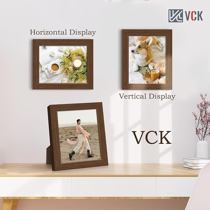 VCK 8x10 Frame Set of 3 - Brown, Wood Picture Frame with Exclusive Wood Grain, Wall Gallery Frame