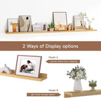 Floating Picture Ledge Shelves for Wall Set of 2, 55 Inches Picture Shelf with Ledge, Nursery Book Shelf for Toys Storage Kids Bookshelf Wall Mounted Living Room Bedroom Decor Frames, Oak
