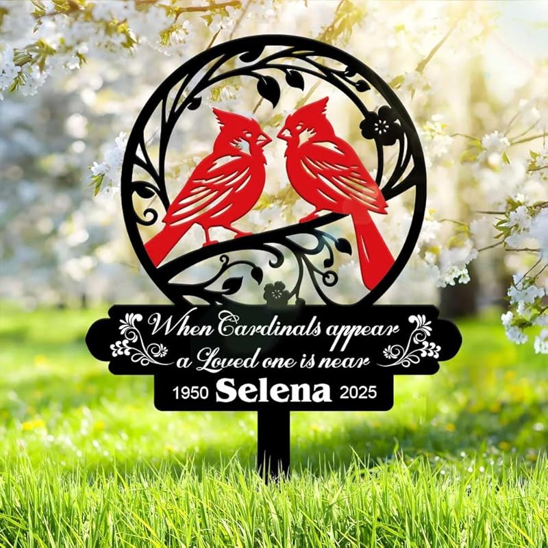Personalized Cemetery Memorial Metal Stakes, Cardinals Memorial Grave Markers,Graden Decorations for Loss of Mother Father, Outdoor Sympathy Decor Gift