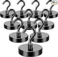MIKEDE Black Magnetic Hooks Heavy Duty, 150LB+ Strong Neodymium Magnets for Refrigerator, Magnetic Hooks with Epoxy Coating for Hanging, Magnets with Hooks for Cruise, Home, Workplace - 10 Pack