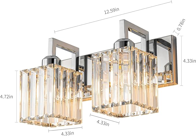 Modern Bathroom Vanity Light 2-Lights Chrome Crystal Wall Lamp Bathroom Modern Crystal Vanity Lighting