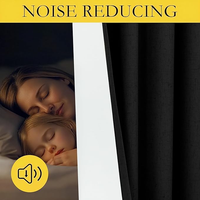 54 Inch Curtains Length 2 Panels Set 100% Blackout Modern Black Out Linen Drapes with White Back Tab Room Darkening Insulated Thermal Short Sundown Solar Curtains for Bedroom Noise Reducing Reduction