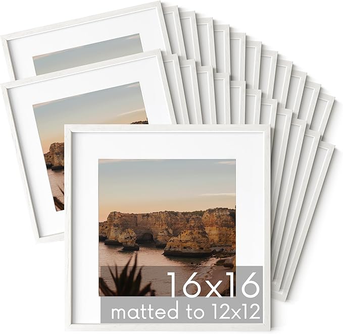 HAUS AND HUES 16x16 Square Picture Frames Set of 25 - Oak Wood Frames with Acrylic Cover, White