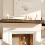 72x8x3 Fireplace Mantel - Handcrafted Hollow Rustic Solid Wood Wall Mounted Floating Shelf with Invisible Heavy Duty Wood Bracket (Weathered Brown)