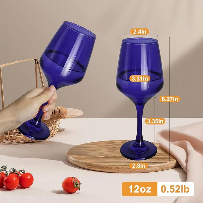 Purple Wine Glasses Set of 6-12oz Purple Long Stem Wine Glass Cups, Pretty Crystal Glassware, Hand Blown Goblets Drinkware, Unique Drinking Stemware Holiday Gift Set