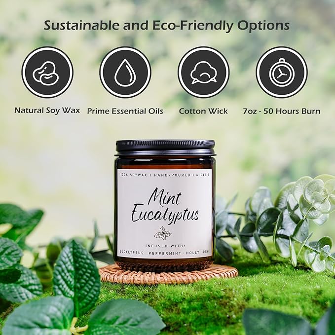 Auelife Mint Eucalyptus Candle | Aromatherapy Candle for Relaxation, Soy Candles for Home Scented, Home Fragrance Gifts for Women Men - Long-Lasting 7oz Jar