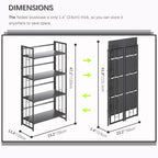 4NM No Assembly 4 Tiers Folding Bookshelf, 47.2" H Foldable Storage Shelves Vintage Bookcase Standing Racks Study Organizer Home Office - All Black