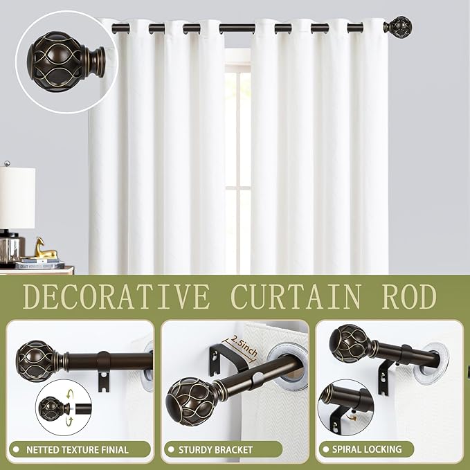 Bronze Farmhouse Curtain Rods for Windows:36-88 Inch Heavy Duty Adjustable Curtain Rod for Bedroom Living Room,Boho Decorative Rustic Drapery Rods with Vintage Coastal Finial,Antique Bronze