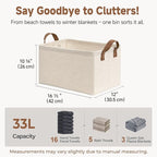 StorageWorks Storage Bins, Shelves Baskets for Organizing, Large Fabric Closet Organizers with Handles, Metal Frame, Beige（Cotton-linen）, 2-Pack