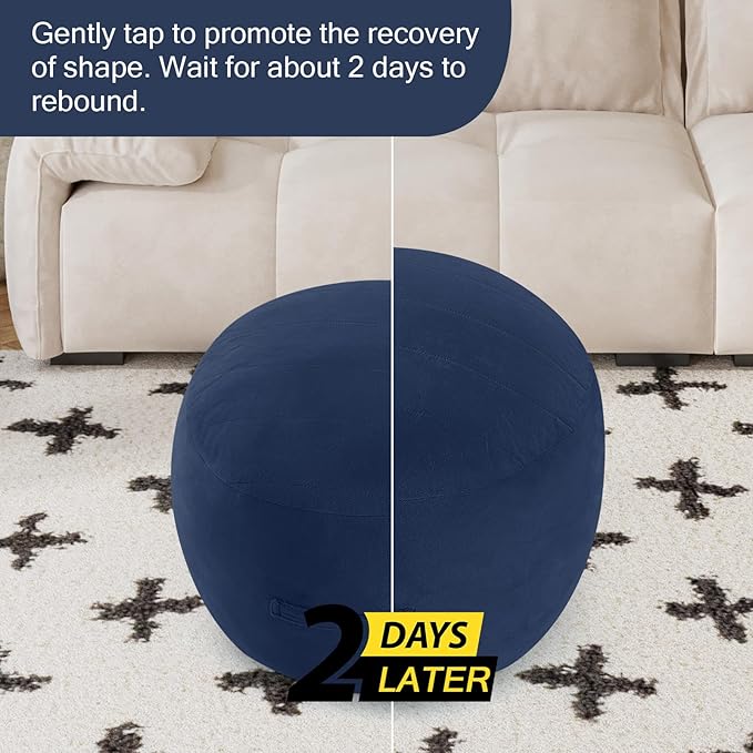 MeMoreCool Round Stuffed Pouf Ottoman Foot Rest, Floor Pouf Foot Stool with Soft Foam Chunk Filling, Small Round Ottoman Footstool Circle Footrest for Living Room, Navy