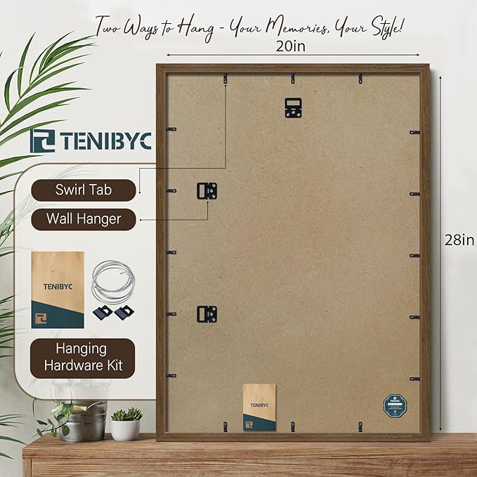 20x28 Picture Frame Set of 3 - Brown Woodgrain, Wood Poster Frame, Gallery Frame - Wall Hanging
