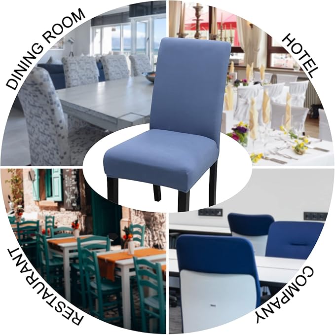 JQinHome 6 Pcs Dining Chair Slipcover,High Stretch Removable Washable Chair Seat Protector Cover for Home Party Hotel Wedding Ceremony (Gray Blue)