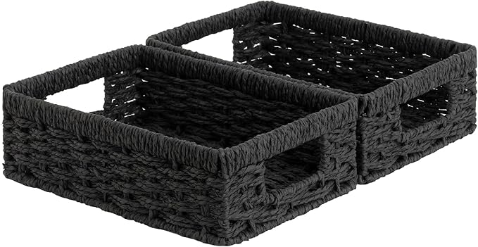 StorageWorks Small, Pantry Baskets, Wicker Storage Baskets for Organizing, Bathroom Shelves, Pantry Organizers and Storage, Black, 2-Pack