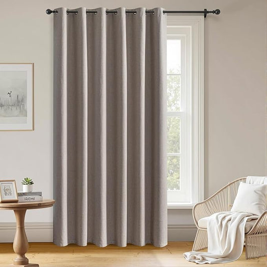 Blackout Curtains Customsize 1 Panel, 100% Blackout Textured Thermal Curtains, Grommet Privacy Light Blocking Drapes for Living Room Bedroom Luxury Decor(Customsize, Beige)