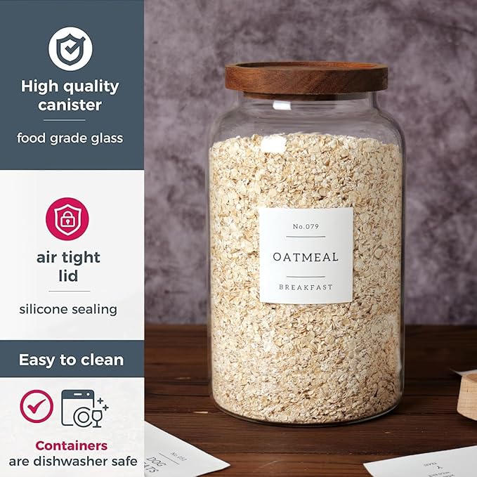 2 PCS Large Glass Jar with Airtight Lid, Glass Food Storage Jars for Tea,Spice,Cereal, Egg,Flour,Coffee and More(98 FL OZ/2800 ml)