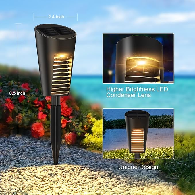 Solar Lights Outdoor Pathway 12 Pack, Solar Pathway Lights Outdoor Auto On/Off Waterproof Garden Landscape Lighting for Path, Yard, Walkway, Driveway, Lawn, Patio, Outside Decor, Warm White