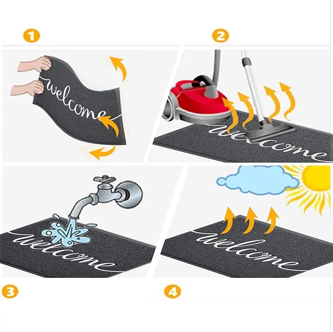 Door mat, Outdoor Indoor Welcome mat, Durable Non-Slip Easy to Clean Front Doormat, Entrance Rectangular Doormat, for high Traffic Areas (30" x 17.5", Black)