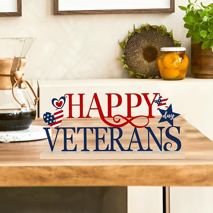 COCHIE Metal Happy Veterans Day Sign, Thank You Veteran Table Centerpieces Decorations for Home, Office, Shelf, Mantel, Indoor, Traditional Party Supplies Decor (Veterans)