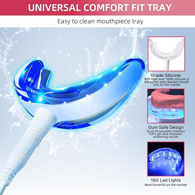 Professional Teeth Whitening Kit with 5 Teeth Whitening Gel, LED Accelerator Light & Rechargeable Design - Enamel Safe Gel, Custom Trays, Fast Results for Sensitive Teeth - Whitening Gel Kit