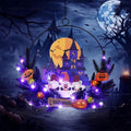 Lighted Halloween Wreaths for Front Door, Welcome Metal Wooden Door Wreath Decor Hanging Sign, 30 LED Lighted Wall Decor Battery Operated for Halloween Indoor Outdoor (Dwarf)