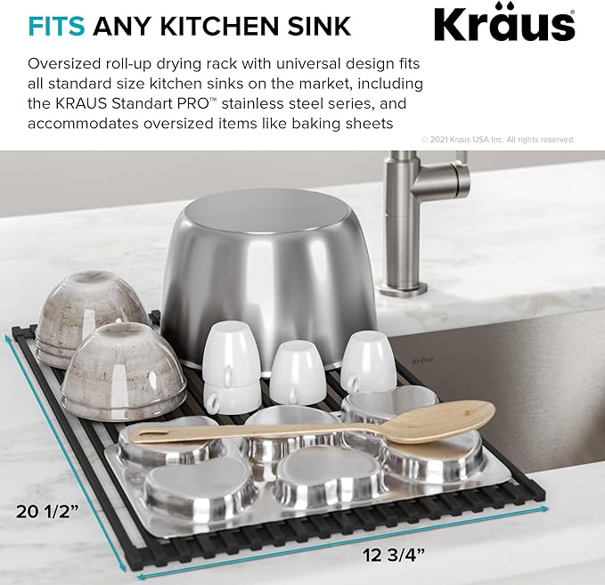 Kraus 20.5 in. Over Sink Roll Up Dish Drying Rack in Jet Black