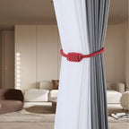 Fenghuangwu 2Pack Magnetic Curtain Tiebacks – Bohemian Style Handmade Woven Tie-Backs for Drapes,Elegant Exquisite Knot Holdbacks,Outdoor Boho & Modern Home Decor -Red