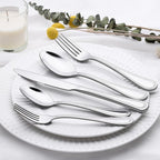 60-Piece Silverware Set for 12, Stainless Steel Flatware, Mirror Polished Cutlery Set, Utensils Include Spoons, Forks, Knives for Home, Restaurant, Beaded Handle, Dishwasher Safe