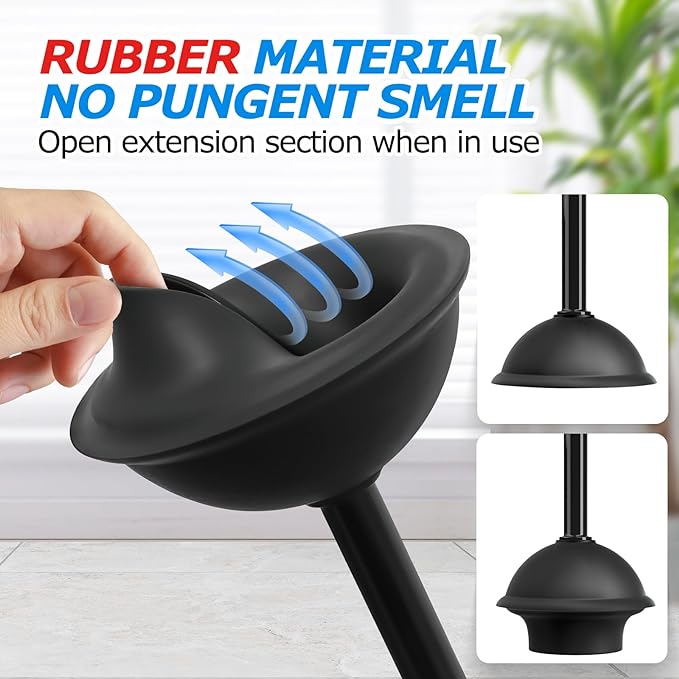 2Pack 2 in 1 Toilet Brush and Plunger Set, Extended Handle Plunger,Toilet Bowl Brush Plunger Set,Clean Gloves,Cleaning Tools,Cleaning Brush,Cleaning Supplies,Toilet Brush Plunger Combo,Black