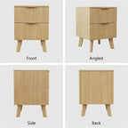 Fluted Nightstands Set of 2, Mid Century Modern 2 Drawer Dresser for Bedroom, Small Night Stand Side Table End Table with Wood Drawer Storage for Bedroom Closet, Natural