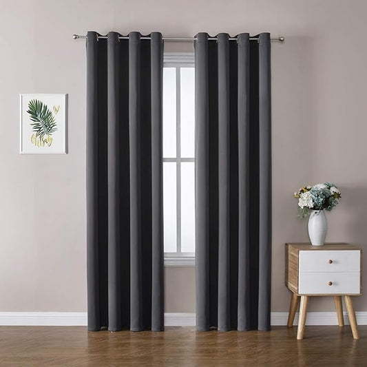 ChrisDowa Blackout Curtains 120 Inches Long 2 Panels Set for Living Room, Grommet Thermal Insulated Room Darkening Curtains for Bedroom (Dark Grey, 52 x 120 Inch)