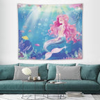 HZOHNAGO Mermaid Girls Tapestry Watercolor Mermaid Princess Pink Hair Pattern for Kids Room Decoration Printed Wall Tapestry Wall Hanging for Bedroom Living Room Dorm 60" W x 50" H