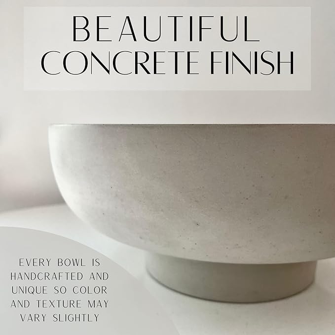 OAKOA Concrete Fruit Bowl for Kitchen Counter - Large Decorative Bowls for Home Decor - Modern Key Bowl for Entryway Table - Pedestal Bowl for Keys