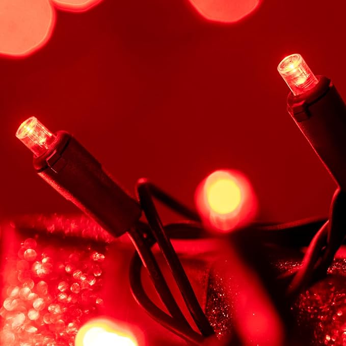 200 Count Red Wide Angle LED Christmas Lights, 66 ft Green Wire UL Certified Commercial Grade 5mm Holiday String Light Set (Red)