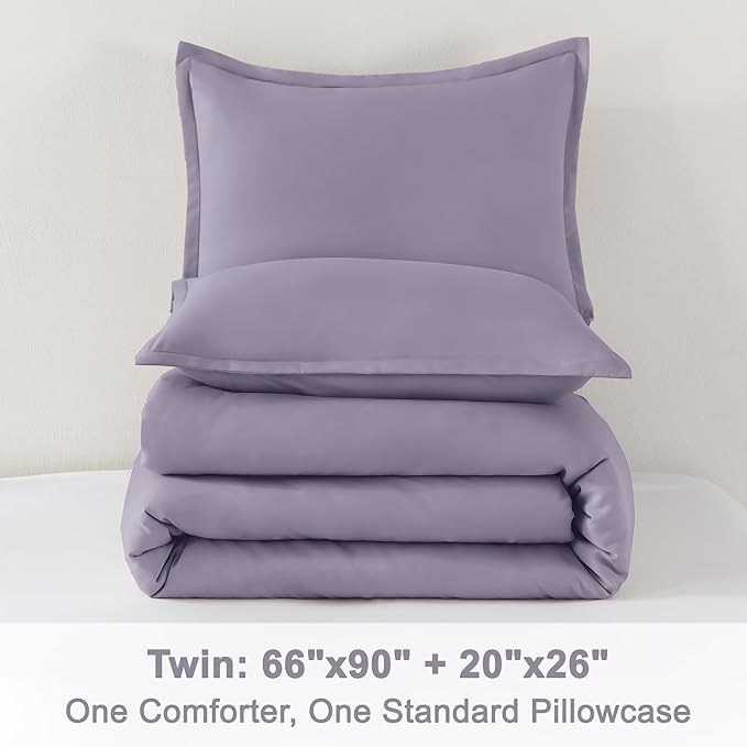 Litanika Grayish Purple Comforter Set Twin/Twin XL Size, 2 Pieces Lightweight Solid Bedding Comforter Set, All Season Fluffy Bed Set (66x90In Comforter & 1 Pillowcase)