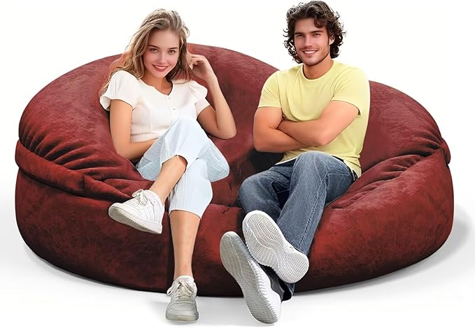 Bean Bag Chair for Adults 4FT,Soft Removable Cover for Teens/Girls Bedroom,Fluffy Giant Round Floor Beanbag Lounger Chairs (No Filler,Claret)