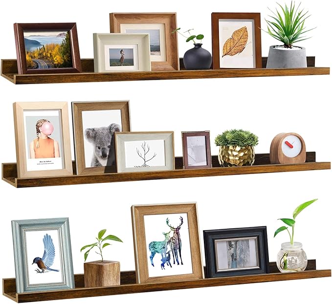 Giftgarden 47 Inch Long Floating Shelves for Wall, Rustic Picture Ledge Large Shelf for Living Room Bedroom Bathroom Kitchen, Set of 3 Different Sizes