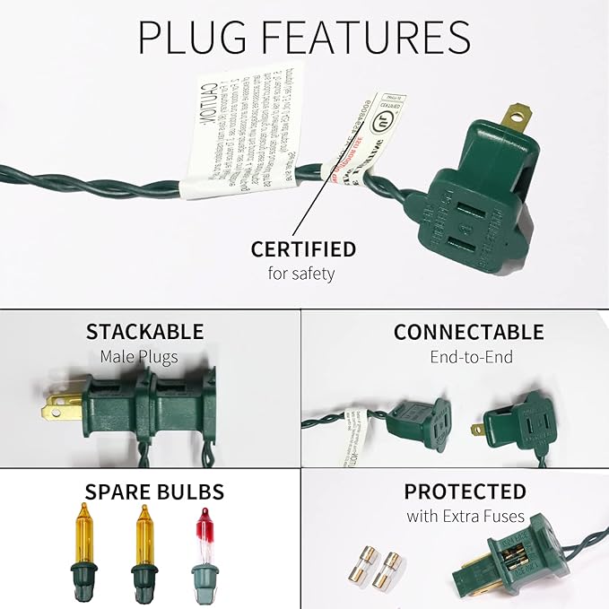 100LIGHTS Yellow Extra-Bright with End Connectors Christmas Decorative Lights 5.98m UL Certified Mini String Light Set Waterproof for Home Garden Holiday Christmas Tree Party Patio Wedding