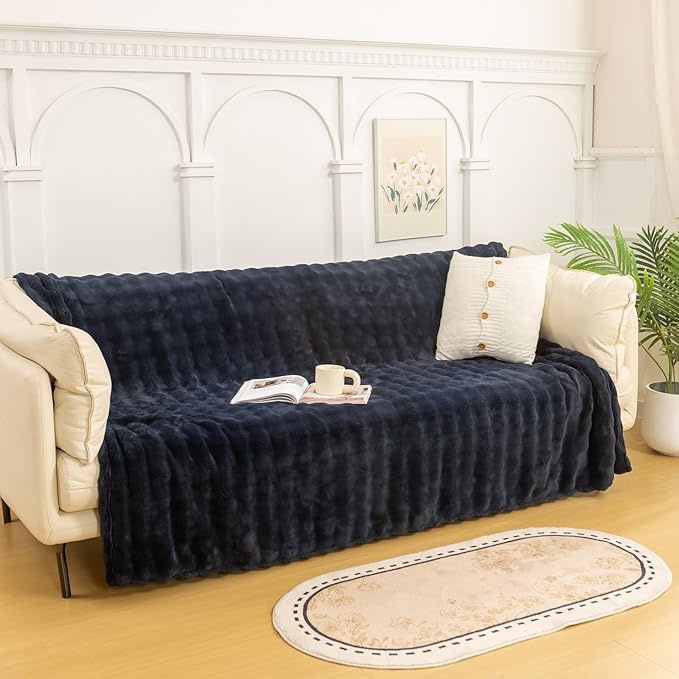YUSOKI Luxury 3D Bubble Throw Blanket 3.1lb,All Ages,Home Decoration, (Navy,60 * 80inches)