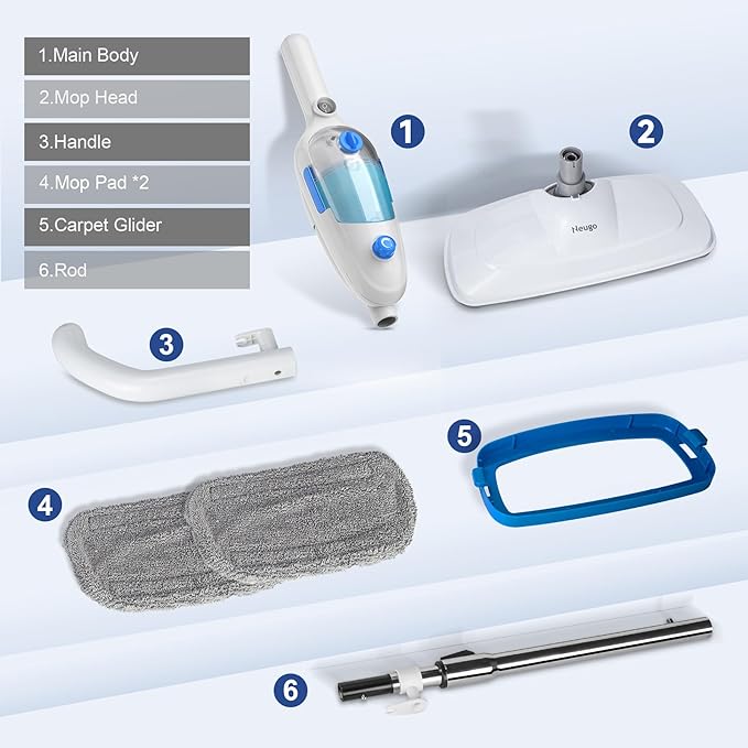 Steam Mop for Hardwood Floor Cleaning, Floor Steamer Cleaner Lightweight for Vinyl, Laminate, Carpet, Tile Hard Floors w/Adjustable Steam Modes & Height, 23ft Cord, 2 Washable Pad
