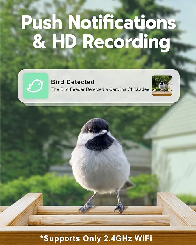 Bird Feeder with Camera, Smart Bird Feeder for Outdoors, Wild Birds Feeders with Solar Panel Bamboo Birds House Camera for Birdlovers, AI Auto Capture Birds & Real-time Notification (Gable)