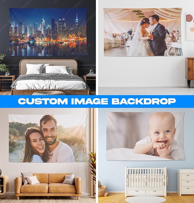 Personalized Custom Tapestry - Ships Next Business Day, Made in USA - Upload Your Own Image for a Unique Wall Hanging Backdrop, Perfect for Home & Living Room Decor, Bedroom Wall Art (60x103)