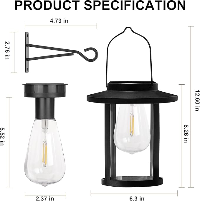 Solar Lantern Outdoor,Hanging Solar Lights Waterproof,Outdoor Wall Light Fixtures wiht Bulb,Outside Porch Lights Wall Mount for Front Garage Chicken Coop Farmhouse,2 Pack