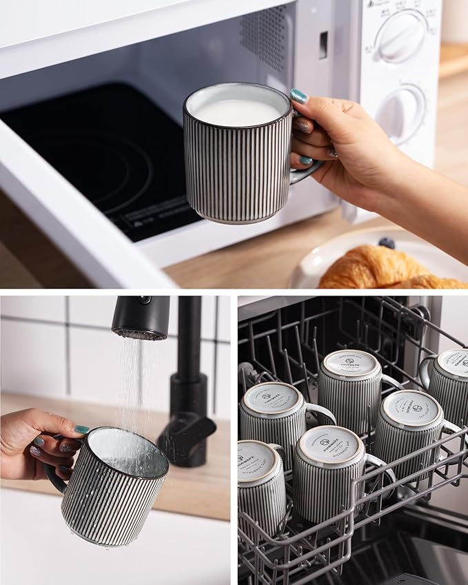 famiware Coffee Mug Set for 6, Star 12 oz Catering Mugs Cup Set with Handle for Coffee, Tea, Cocoa, Milk - Ceramic Stoneware Drinkware Set, Smoky Blue