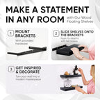 Homeforia Black Floating Shelf 18 inch, High End Solid Real Wood 18inch Bathroom Floating Shelves for Wall Mounted, Black Wooden 18in Floating Shelves, Heavy Duty Bracket, 18 X 6.5 X 1.75 in, Set of 3