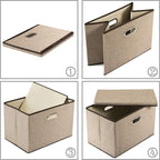 PRANDOM Large Collapsible Storage Bins with Lids [3-Pack] Jute Fabric Foldable Storage Boxes Organizer Containers Baskets Cube with Cover for Home Bedroom Closet Office Nursery (17.7x11.8x11.8)