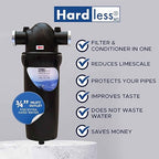 Hardless NG4L Whole House Water Filter- Salt-Free Softening Device - Reduces Limescale, Sediment & More - Compact, Easy to Install- Comes w/ 3/4" Inlet/Outlet - Filtration System for Extra Hard Water