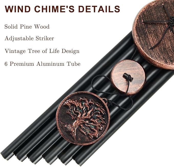Wind Chimes for Outside, Tree of Life Deep Tone Vintage Wind Chime Outdoor Clearance, Sympathy/Memorial/Festivals/Birthday Gift for Mom Dad Grandma, Home Garden Decor (34" Tree of Life)