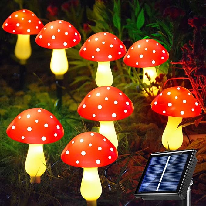8-Pack Red Solar Mushroom Lamp, 8 Modes, Outdoor Waterproof, for Garden Decor, Christmas, Halloween, Yard, Lawn