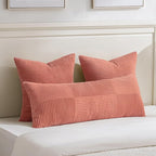 Fancy Homi Set of 2 Coral Boho Long Lumbar Body Decorative Throw Pillow Cover 14x36 Inch for Bed Couch Bedroom Bench, Soft Patchwork Corduroy Textured Pillow Case, Rustic Farmhouse Room Décor